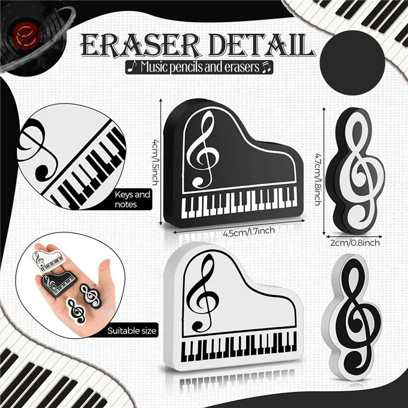 Music Pencils Music Note Pencil With Music Themed Erasers Wood Pencils Bulk Keyboard Fun Pencils Erasers Gift (120 Pcs)