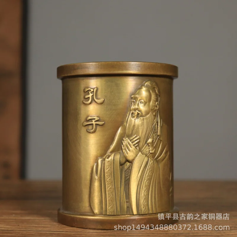 Pure Copper Confucius and Mencius Pen Holder Confucius and Mencius Saint Brass Confucius Pen Holder Ornament Brass Home Living R