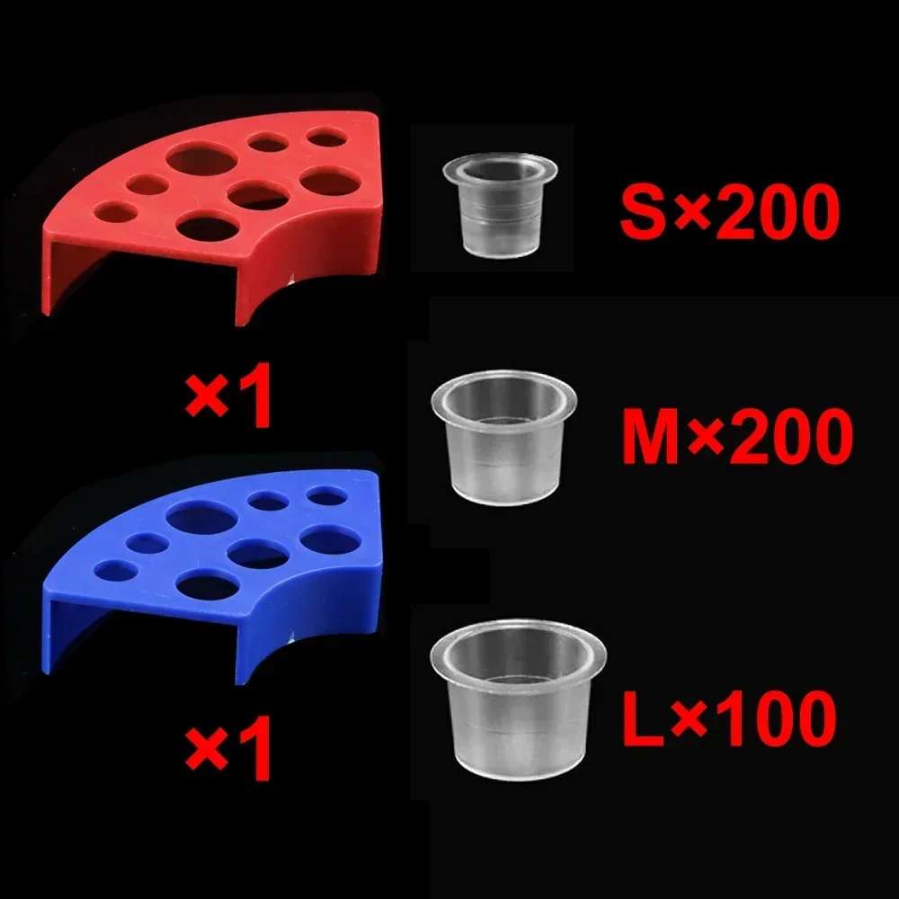 Mixed Tattoo Cups with Ink Cap Holders, Color Pigment Caps Set, Permanent Makeup Container, Tattoo Supply, 1000/500/300Pcs