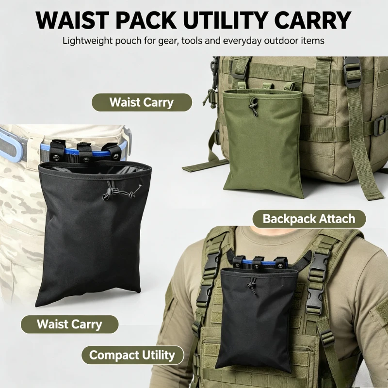 Molle Dump Pouch Tactical Mag Recovery Bag Drawstring Magazine Recycling Storage Pack Outdoor Hunting Gear Waist Pack Utility