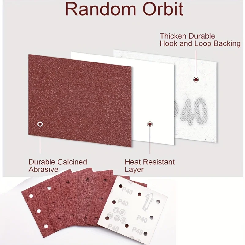 20 قطعة من ورق الصنفرة ذو 8 فتحات مقاس 110 × 115 مم، مجموعة ورق الصنفرة 60-800 خطاف ورق الصنفرة المستطيل ولوحة ورق الصنفرة #4