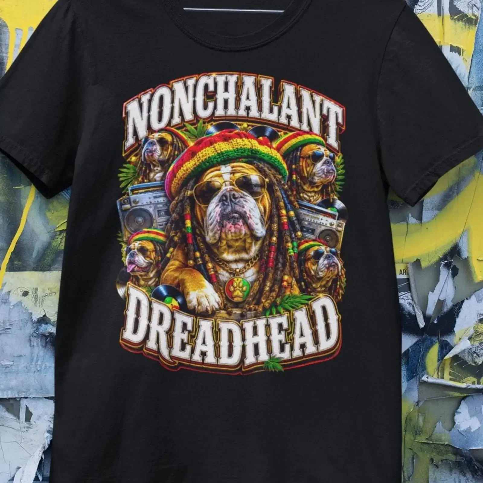 Nonchalant Dreadhead Jamaican Bulldog T Shirt Dreadlock Dog Reggae Meme vintage Washed designer clothes streetwear fashion