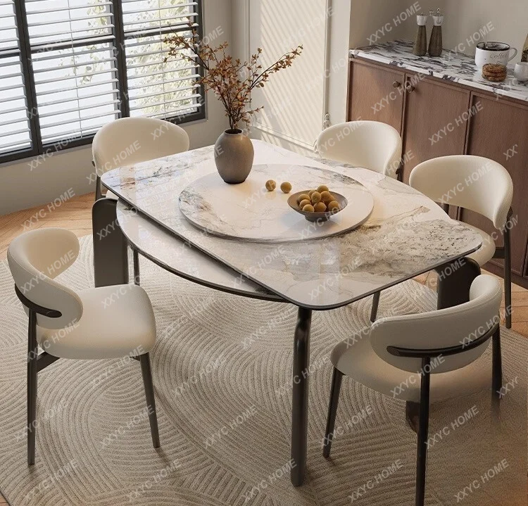 HHRetractable square to round rock slab dining table Modern simple foldable dining table