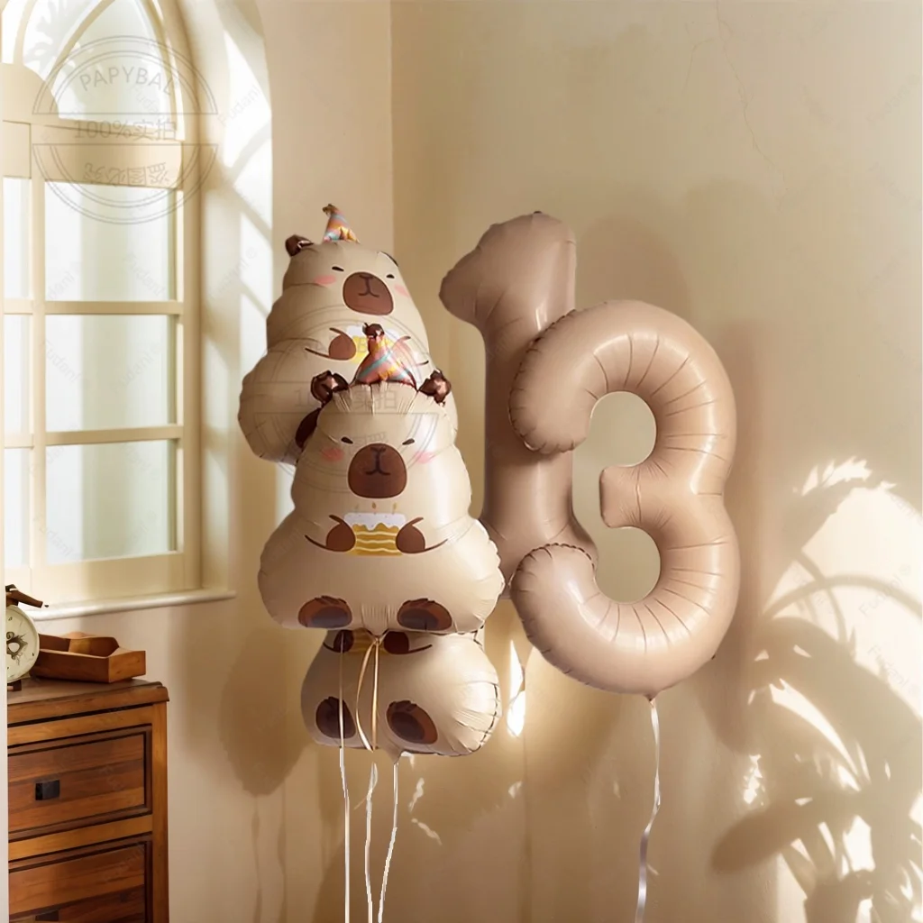 6-teiliges Set Niedliche Kapibara-förmige Ballons 1-9 Set Plüsch-Tier-Dekoration für Babyzimmer, Partys, Geburtstage, Jubiläen