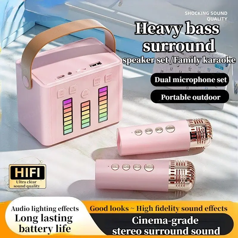 Беспроводной караоке Bluetooth PA динамик микрофоны машина светодиодный окружающие огни Поддержка TF/U-Disk/AUX Play KTV DSP звуковая система