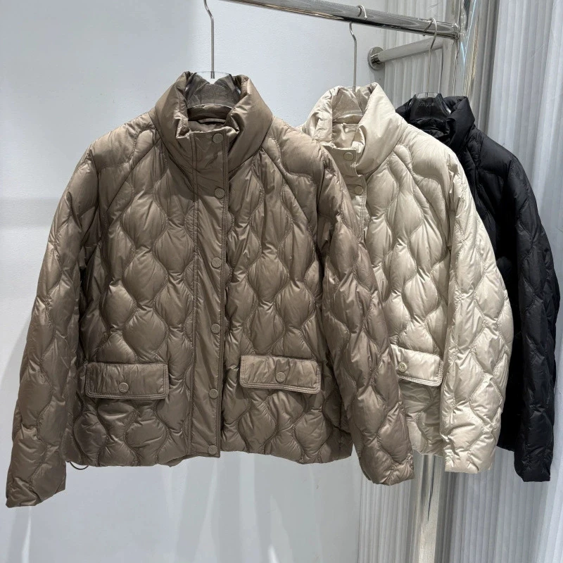 Schinteon المرأة الأبيض بطة أسفل سترة عادية الوقوف طوق دافئ الخريف الشتاء أبلى معطف الموضة جودة عالية 2025 جديد