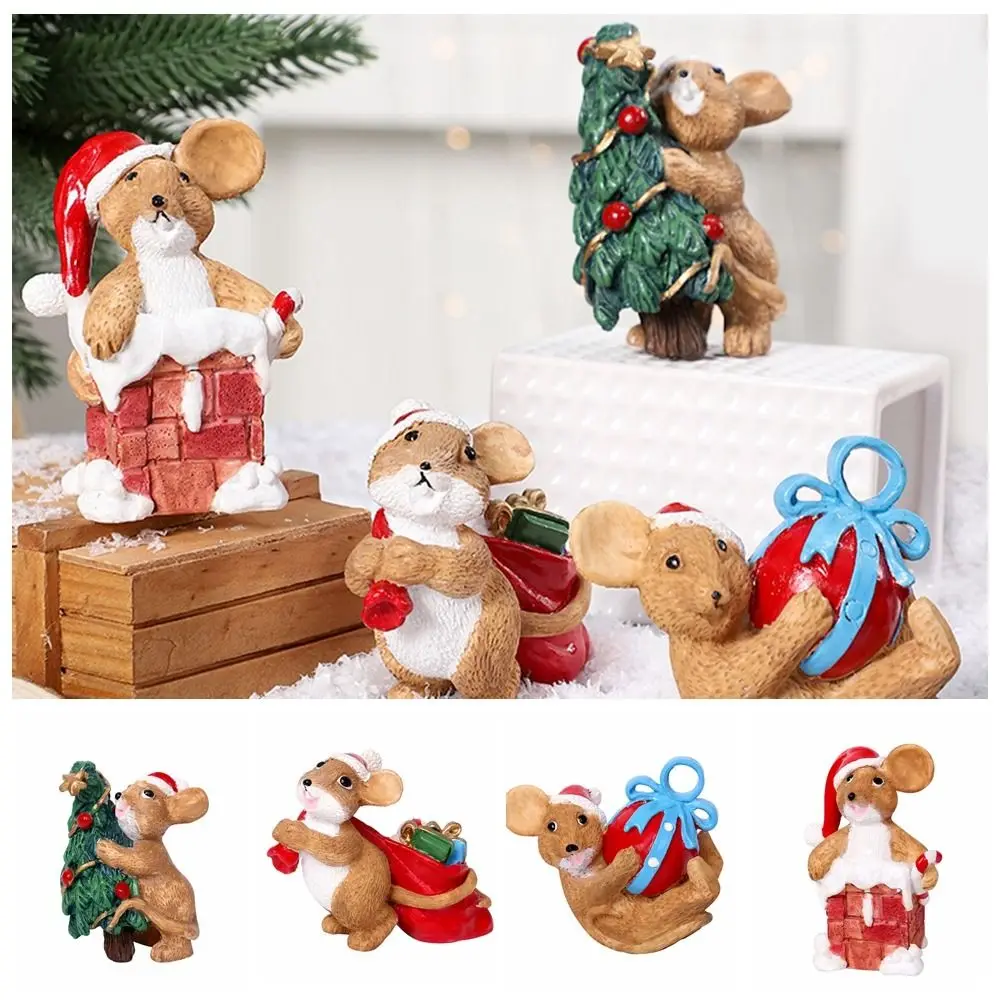 Ratón Navidad Animal estatuilla miniaturas Animal resina Navidad paisaje adornos estatua Mini