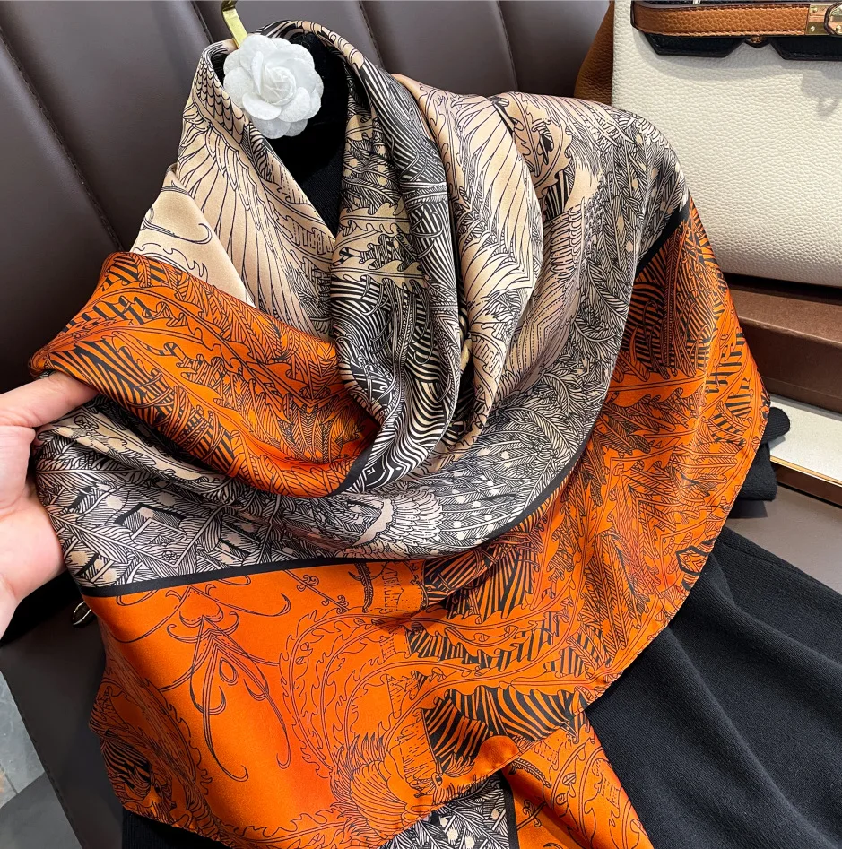 Temperament scarves, women's trendy and versatile, simulation silk scarves, 90cm scarves, square scarves