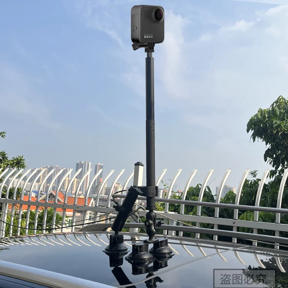 FF-H86 supporto a ventosa per auto doppio piatto con bastone Selfie invisibile adatto per Insta360 One R X2 X3 Rs GoPro Max accessorio
