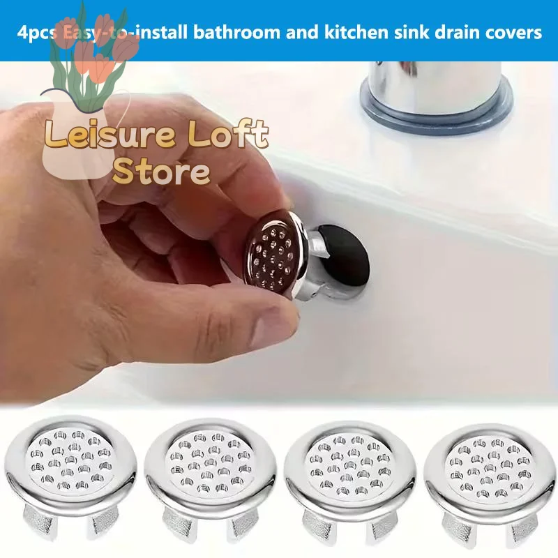 4Pcs Sink Overflow Ring Basin Trim Kit Durable Stainless Steel Bathroom Kitchen Prevent Water Overflow Drain Cap For Wash Sink