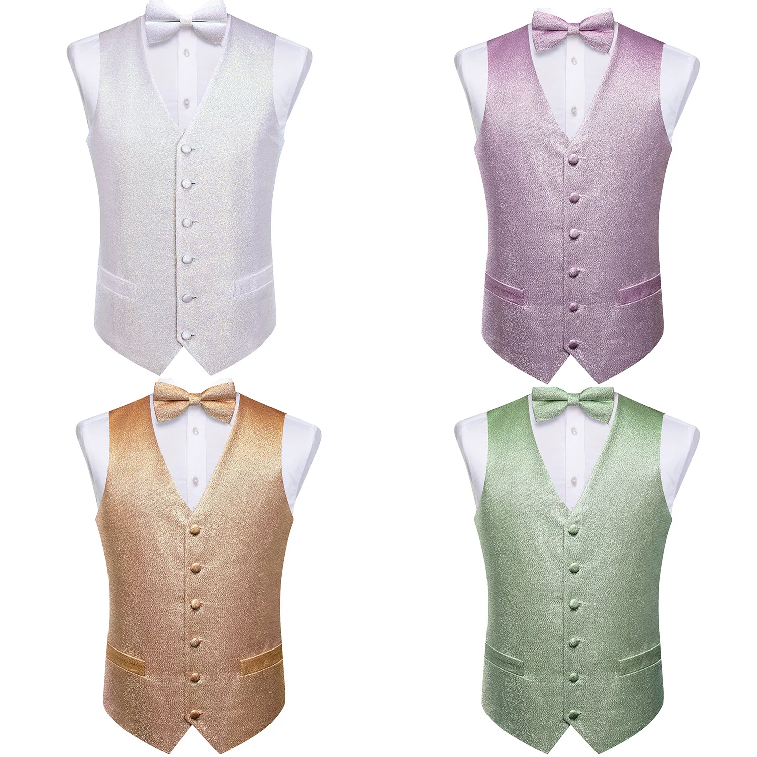 Men's Shiny Glitter Formal Waistcoat Vest with Matching Bow Tie, 2-Piece Set, Wedding Prom Groom Tuxedo Suit Vest