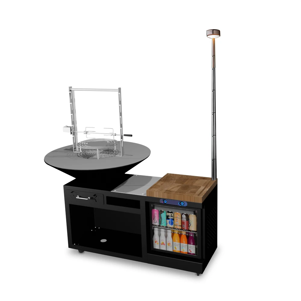 HDWYN21 Adjustable Height Portable Kitchen Weathering Steel Grill, Equipped With Refrigerator, Sound System, Lighting Brasero