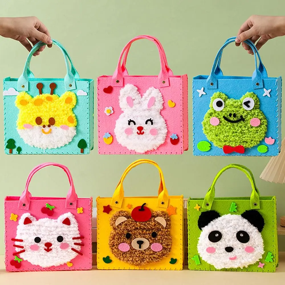 Multicolor DIY Felt Animal Bag Kits Educational Crafts Felt Material DIY Embroidery Bag Set Sewing Needle and Thread