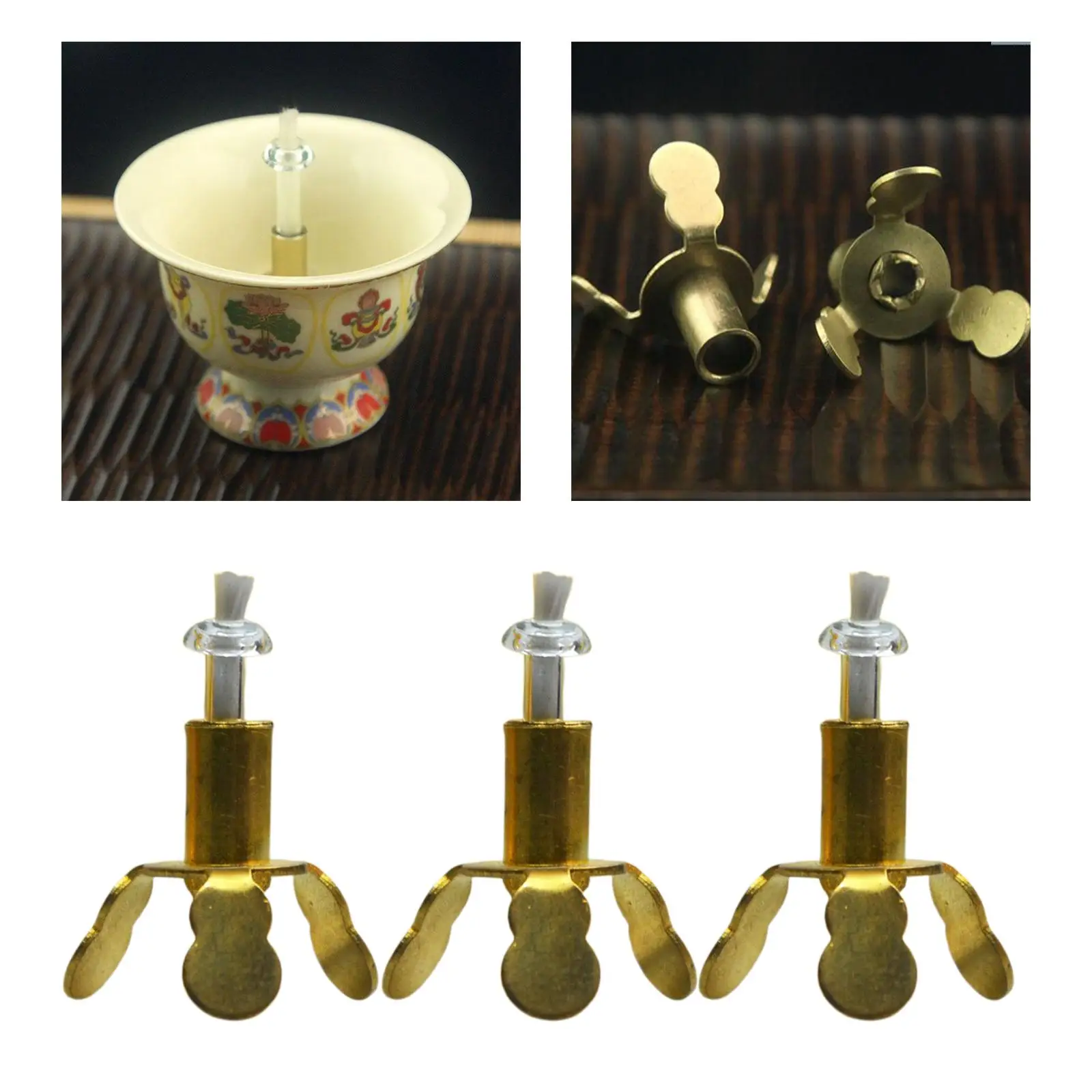 3Pcs Oil Lamp Wick Holder Copper Alloy Stand Shelf with Wicks for Homemade Proposal Wedding DIY Oil Lamp Long Light Accessories