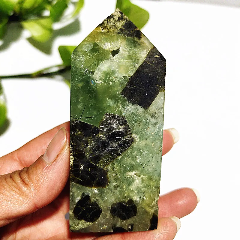 Natural Stone Grape Agate Crystal Verdelite Tower And  Black Tourmaline Three Mineral Symbionts Wand Point Room Decor Healimg