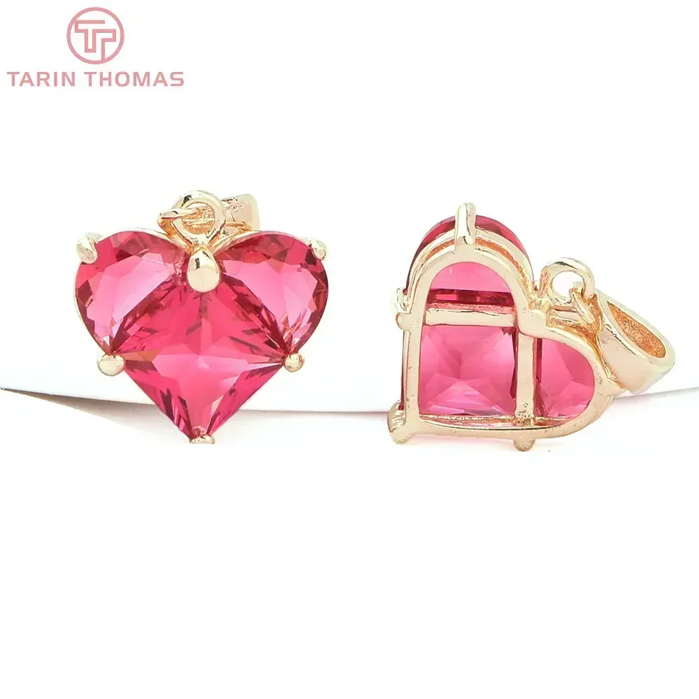 (280)4PCS 14x14.5MM Hole 2.5MM 24K Gold Color Brass with Zircon Heart Charms Pendants High Quality Jewelry Findings Accessories image 6