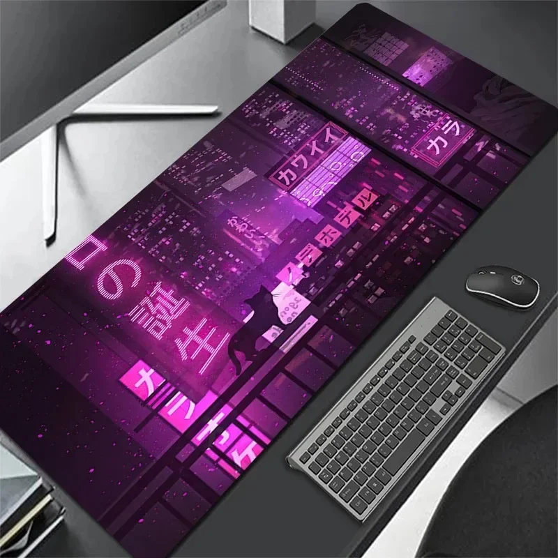 Cyberpunk Neon City Mouse Pad Gaming Anime Gamer Desk Mat Xxl Keyboard Pad Desktop Large Laptop Computer Table Surface Carpet