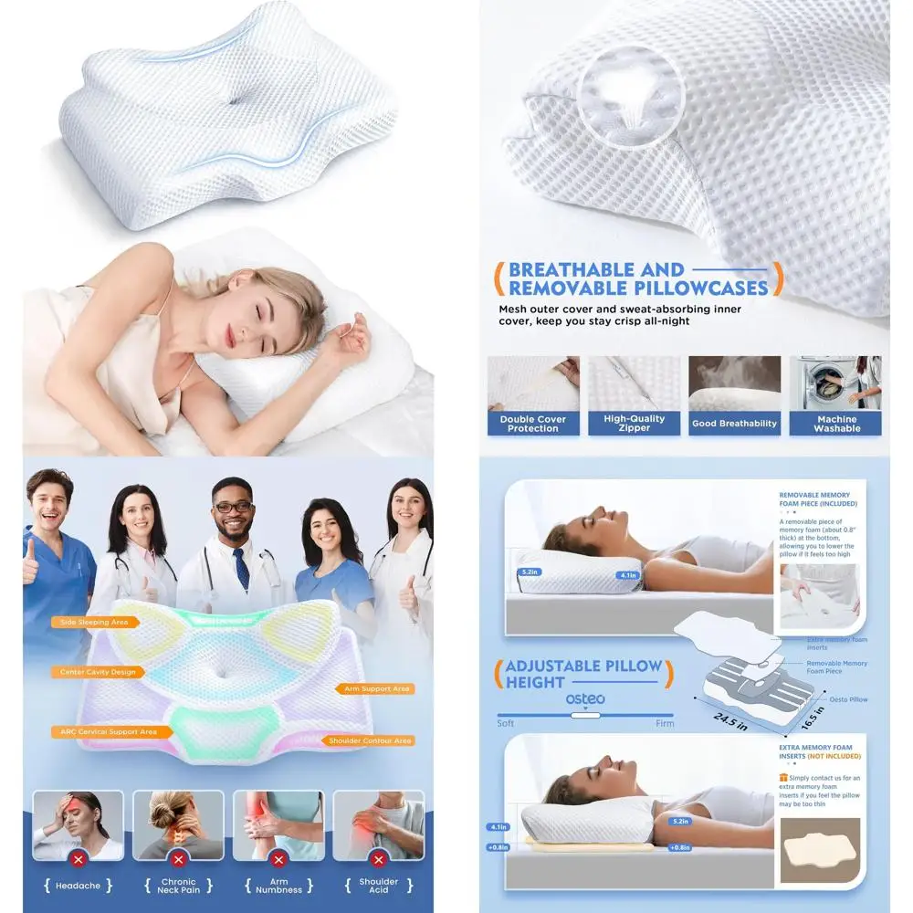 

Orthopedic Cooling Pillow with Hollow Design and Memory Foam for Neck Support, Ideal for Side and Back Sleepers