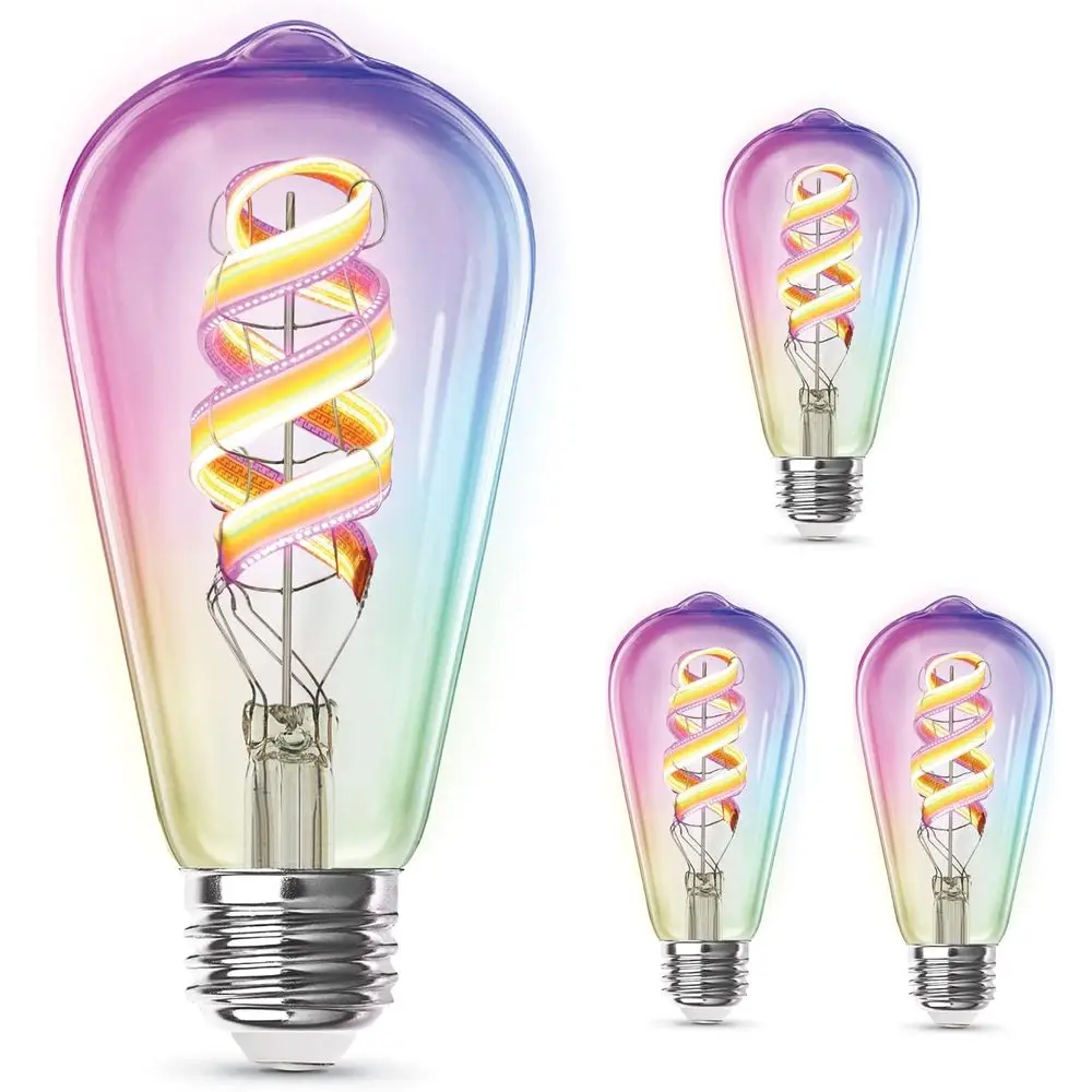 

Умная спиральная светодиодная лампа ST21, аналог 60 Вт, RGBW с изменением цвета, диммируемая, Wi-Fi 2.4 ГГц, совместима с Alexa и HomeKit