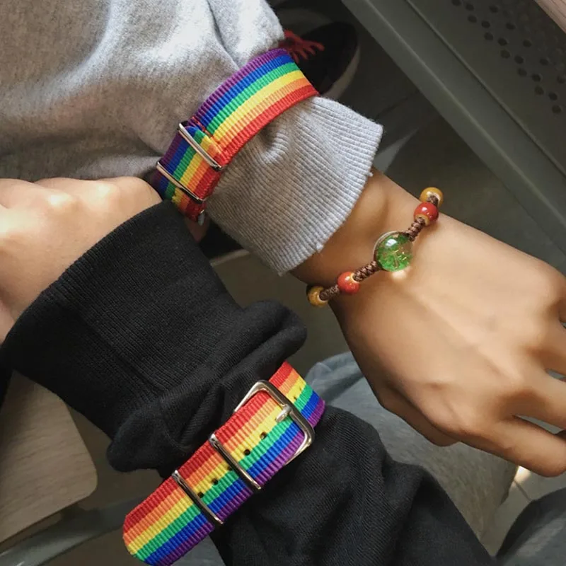 2/5pcs Pride Rainbow Strap Bracelets for Man Woman Adjustable Nylon Watch Band Charm Wristband Trendy LGBT Frienship Jewelry