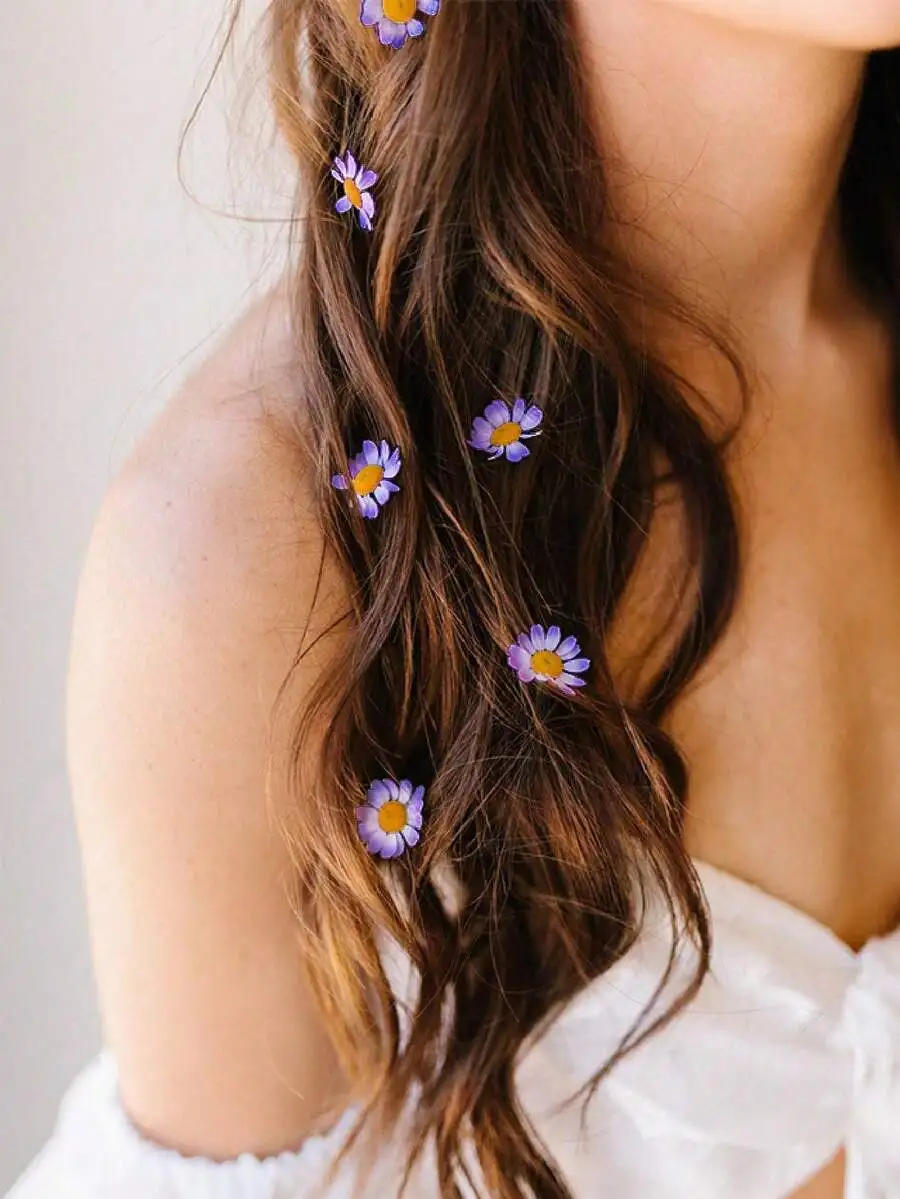 10pcs Daisy Flower Invisible Hair Clips, Boho Small White Floral Hair Rings For Braids, Wedding Bridal Hair Accessories, Summer - view 5