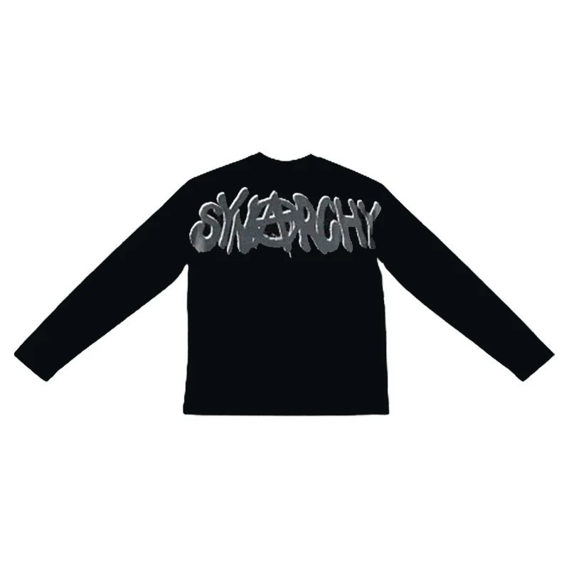 Harajuku Vintage Stil Personalisierte Mode Casual Y2K Brief Drucken Pullover Rundhals Langarm T-shirt Schwarz Frauen Y2k Lose