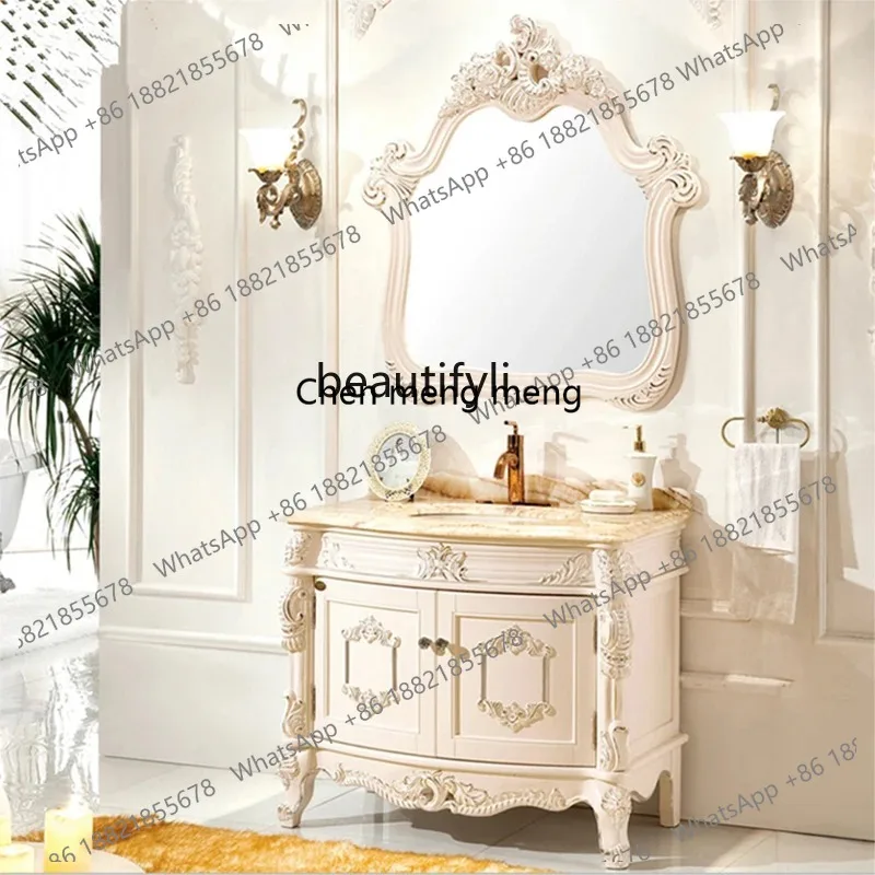 European-Style Bathroom Cabinet Combination Washstand Red Oak Double Basin Wash Basin Solid Wood Floor Wash Bathroom