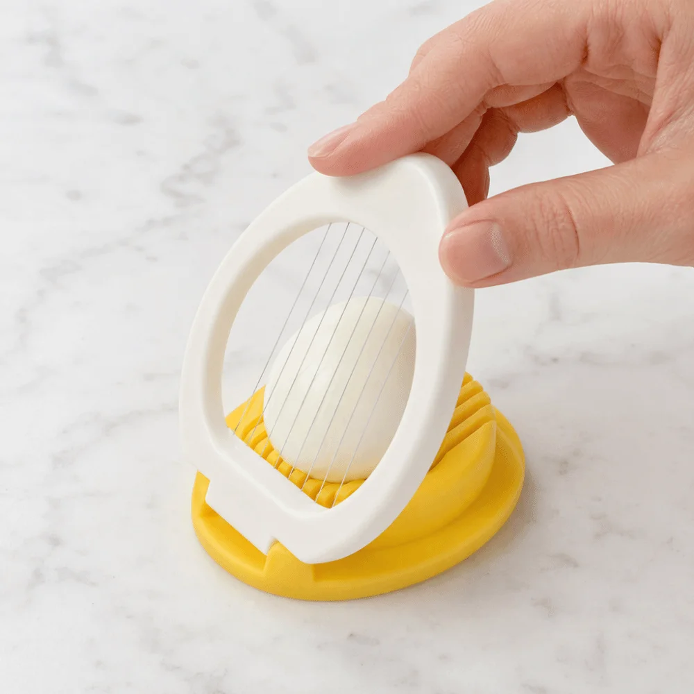 Plastic Stainless Steel Egg Slicer Yellow White Easy to Clean Egg Cutter Multifunctional Manual Operation Egg Chopper