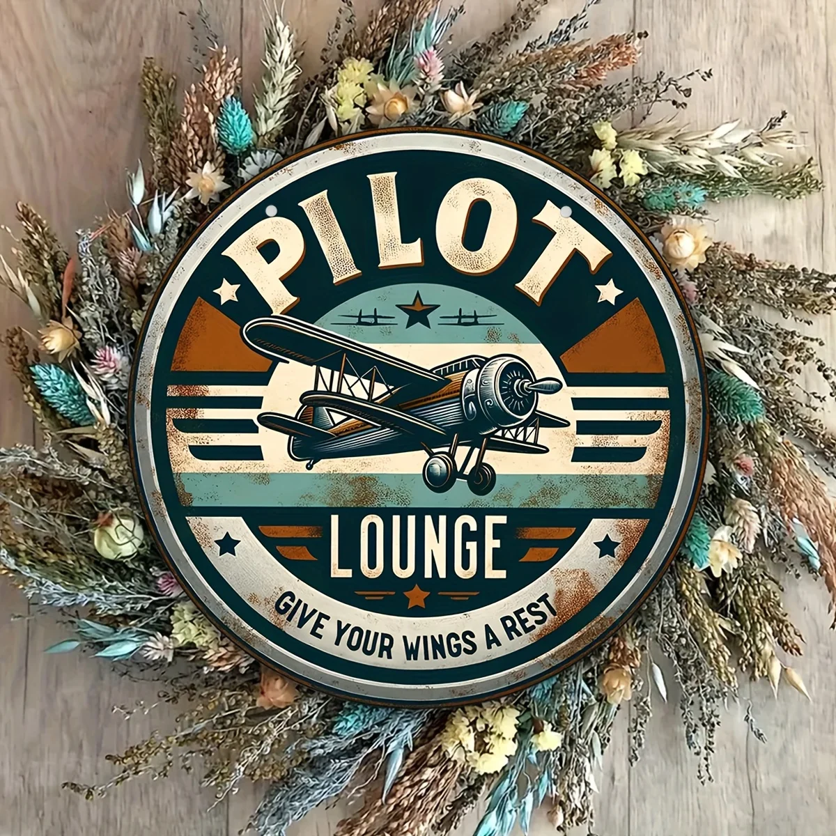 

Round Aluminum Pilot Lounge Sign (8''x 8'') - Retro Wall Decor for Man Cave, Bar, Garage, and Porch - Metal Plaque Gift