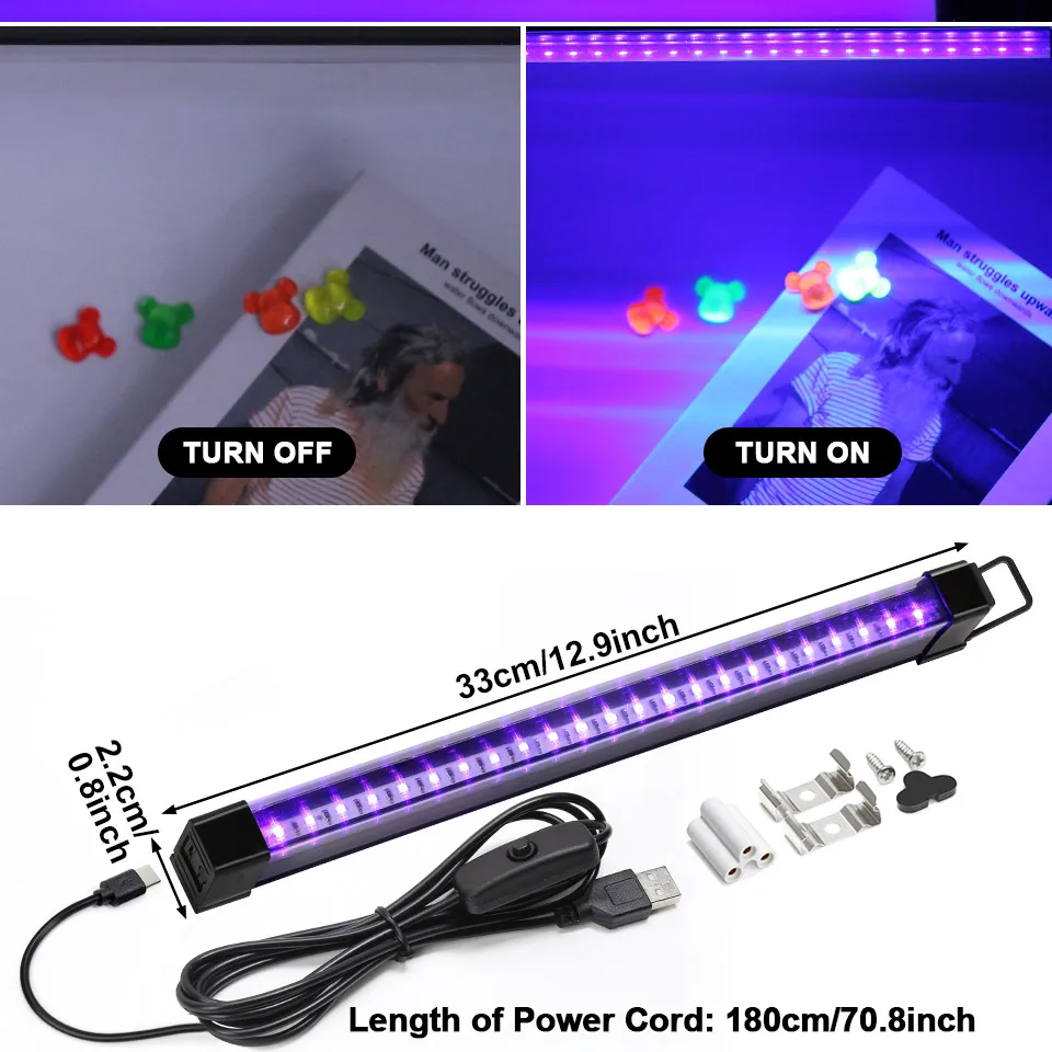 2 Teile/los 5W USB UV LED Schwarz Licht T8 Schwarzlicht Bar 395nm 400nm Fluoreszierende Party Disco T8 rohr UV Streifen Lichter Ultravilet Lampe – Detail 2