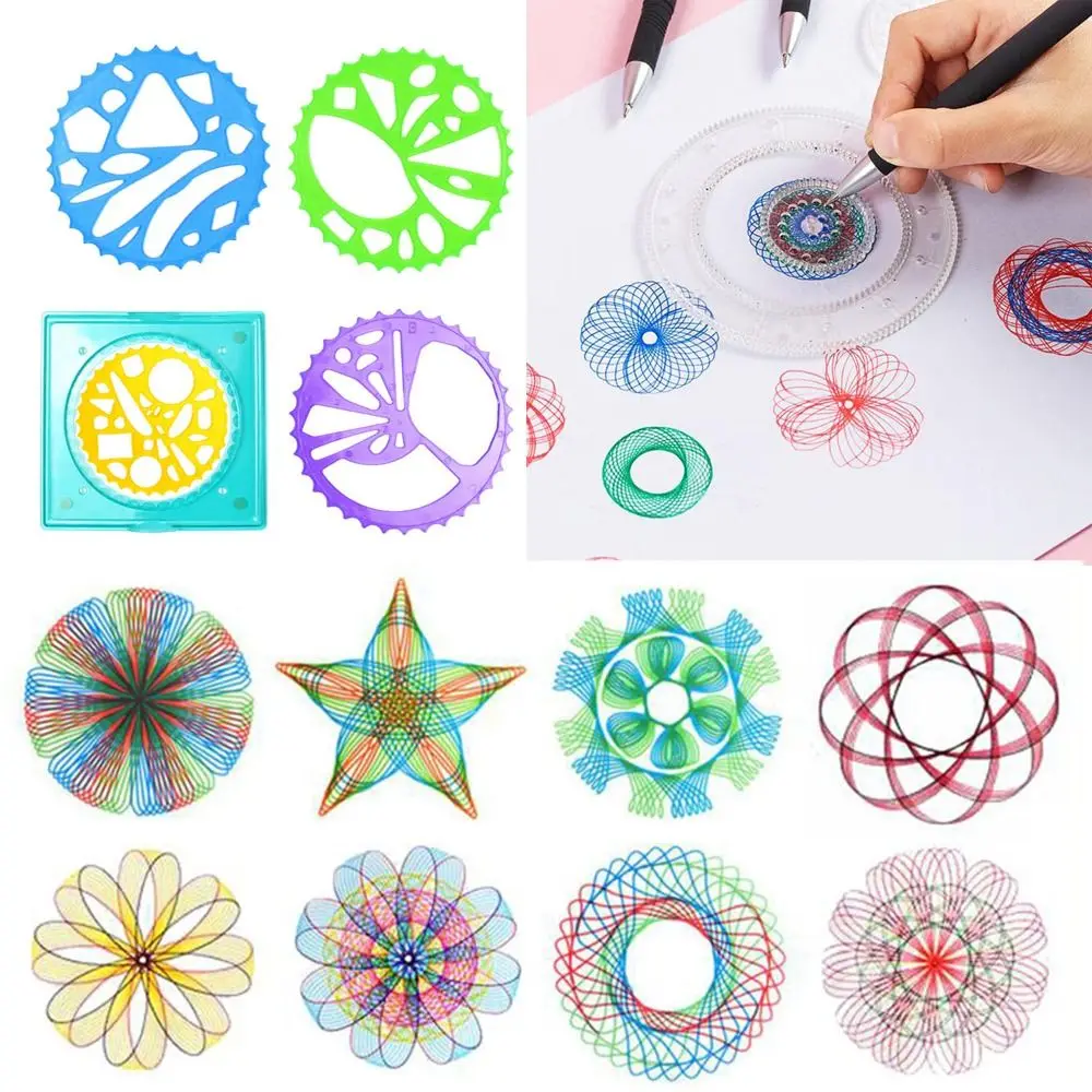 

5/12/22PCS High Quality Interlocking Gears Wheels Spirograph Plastic Special Shaped Drawing Toys Set Geometric Ruler Students