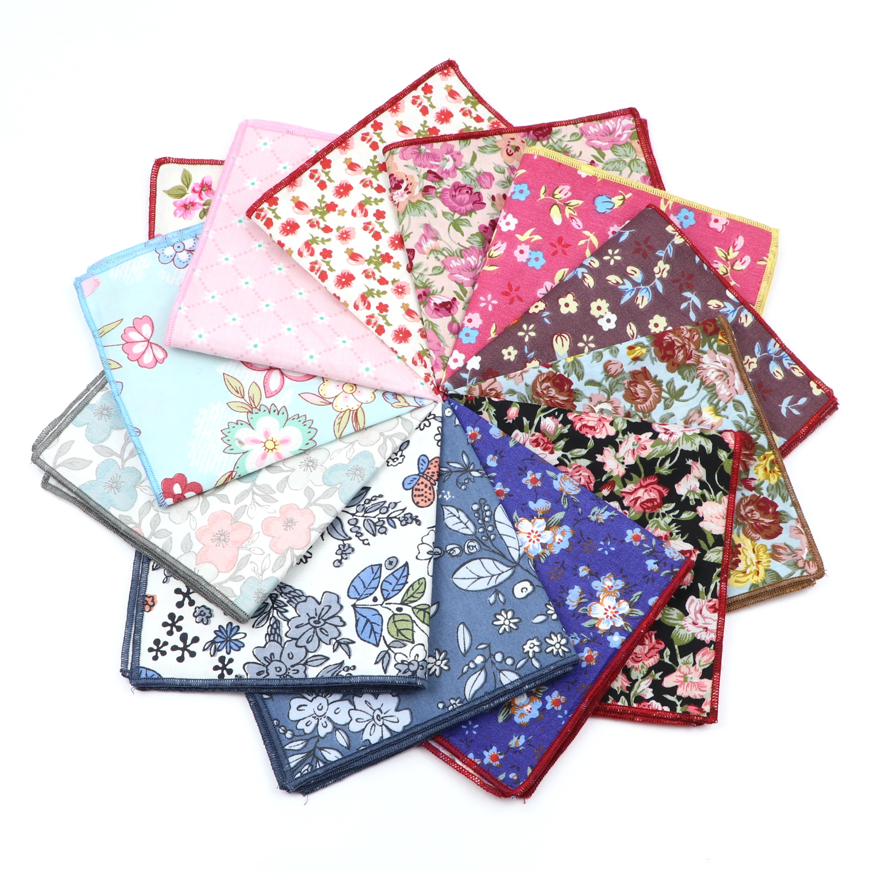 Light Color Floral Handkerchief 100% Cotton Print Flower Pattern Hanky For Men Women Casual Wedding Party Pocket Square Gift