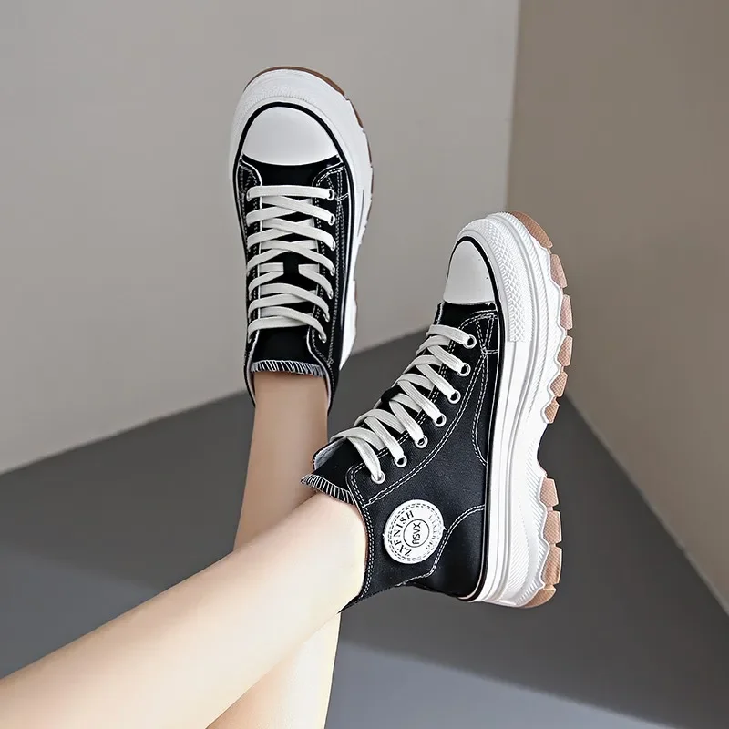 New Autumn Classic Sports Sneakers Comfortable Thick-soled Non-slip Women's Shoes Lace-up High-top Vulcanized Zapatos De Mujer image 3