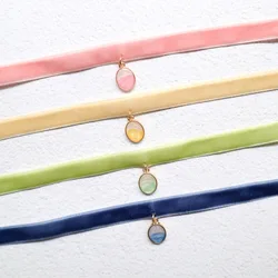 Colorful Stone Velvet Choker for Women Pink Blue Sparkling Ladies Necklace Fashionable Lace Gothic Jewelry Accessory Gift