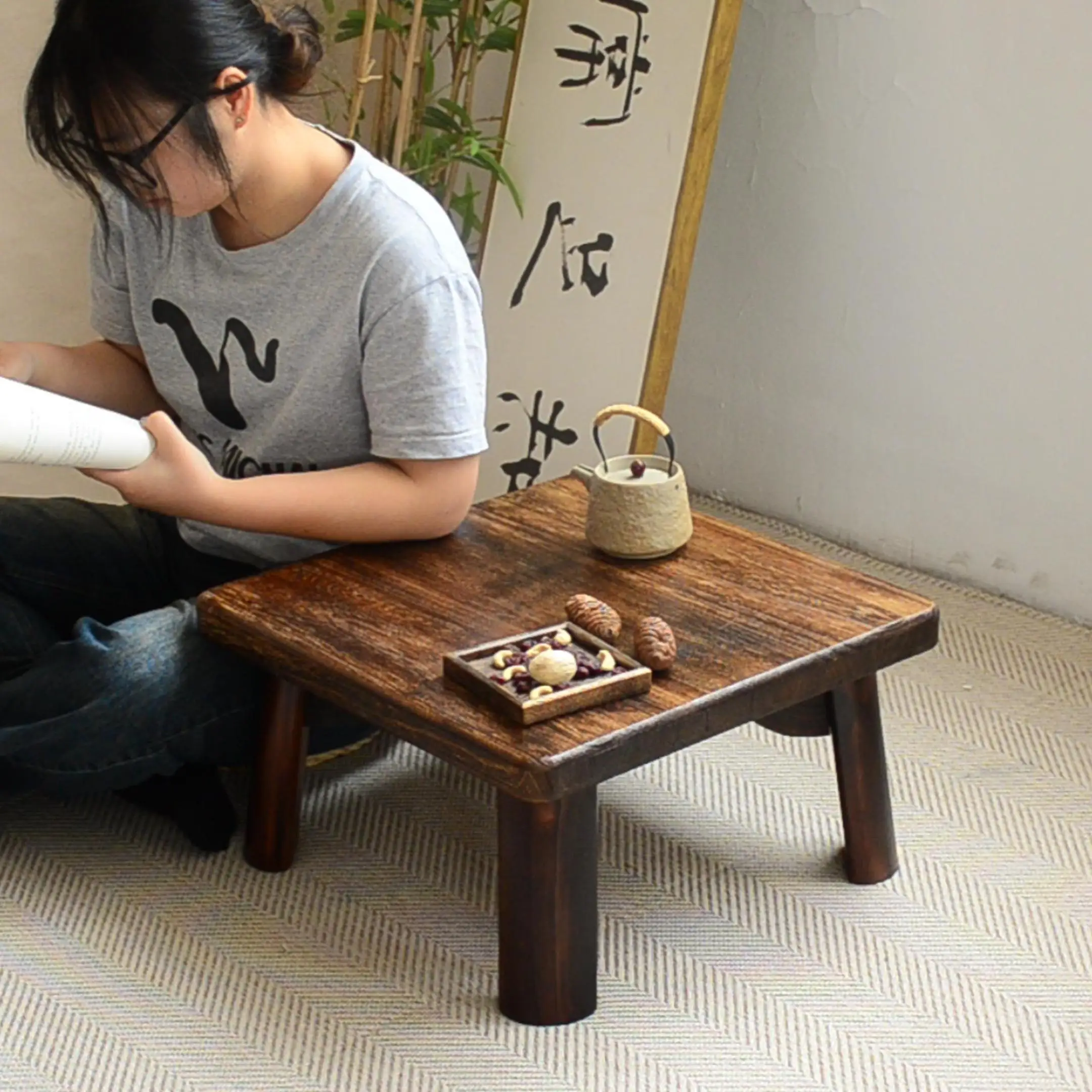 Extra Large Premium Sturdy Classic Solid Wood Foldable Tatami Low Tea Table, Multi-Purpose for Windowsill, Balconies & Homes Pro