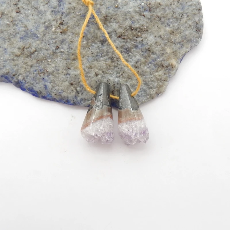 

Natural Druzy Amethyst Nugget Earring Beads 21x11mm Side Drilled Crystal 4.4g Ideal Accessories for Jewelry Making And Gifting