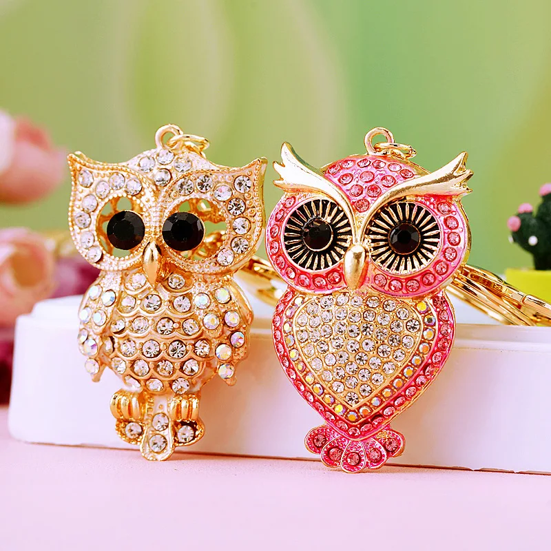 Owl Crystal Keyring Charm Pendant Handbag Purse Bag Key Ring Chain Keychain Gift