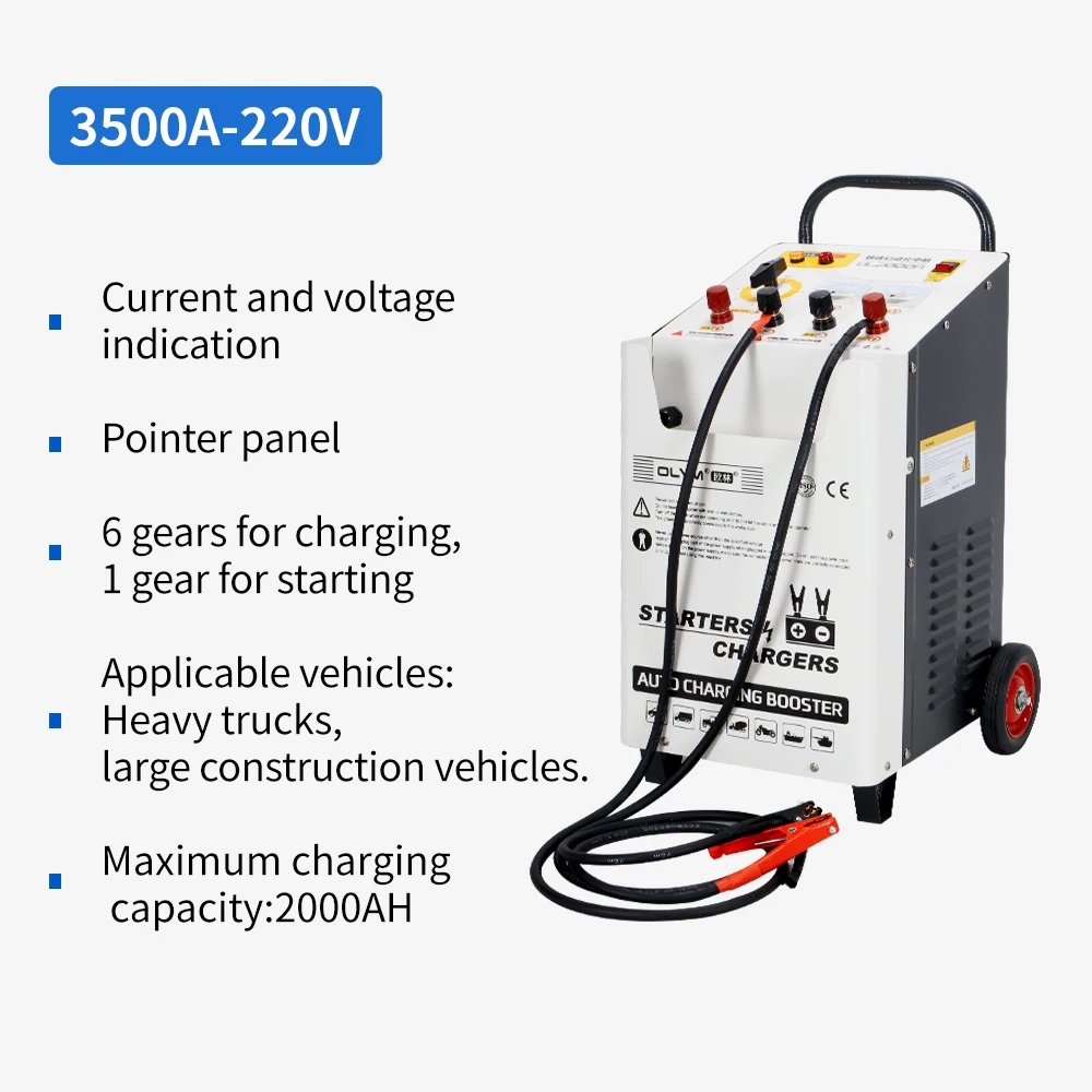 Factory OEM 3500A 220V Pointer Style Electric Car Battery Charger 12v 24v Rapid Electric Portable Car Battery Charger