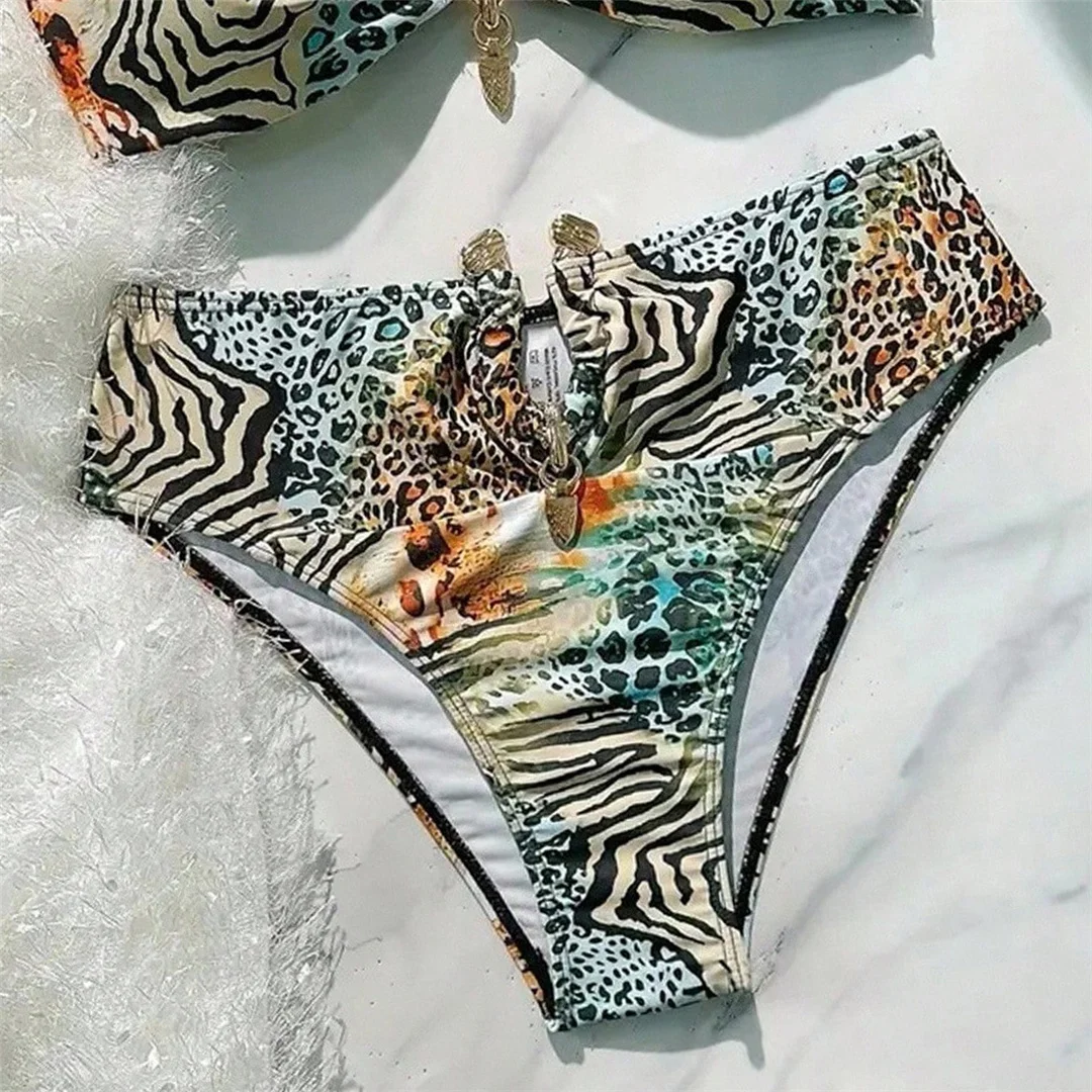 S - XL Sexy Leopardenmuster Bandeau-Bikini, Damen-Badeanzug, zweiteiliges Bikini-Set, Badebekleidung, Badeanzug, Schwimmkleidung V7541 – Detail 5