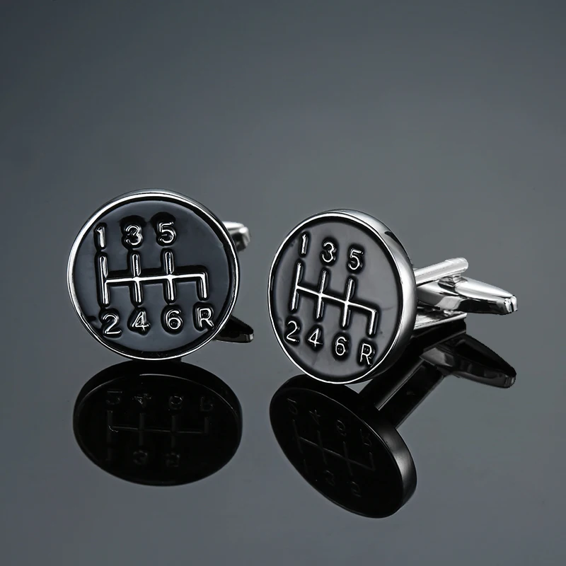 Men's French shirt cufflinks copper material round black car gear shifter cufflinks fashion clothing accessories wholesale