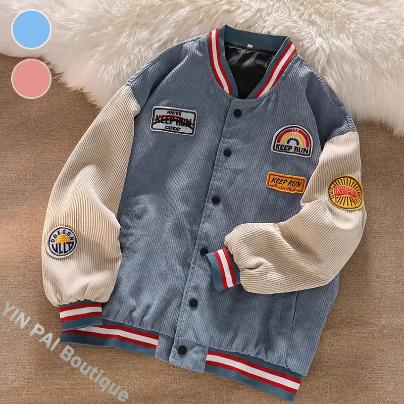 Men Baseball Jackets Spring Autumn New Embroidered Letters Corduroy Loose Coat Tracksuit Harajuku Retro Uniform Men\'s Clothing