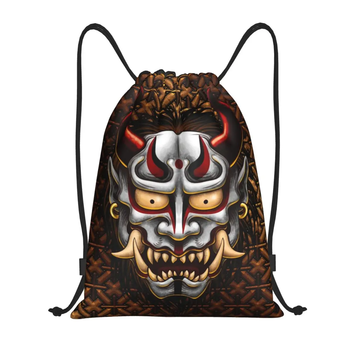 Custom Awesome Samurai Gold Drawstring Bag Women Men Lightweight Japan Oni Demon Sports Gym Storage Backpack