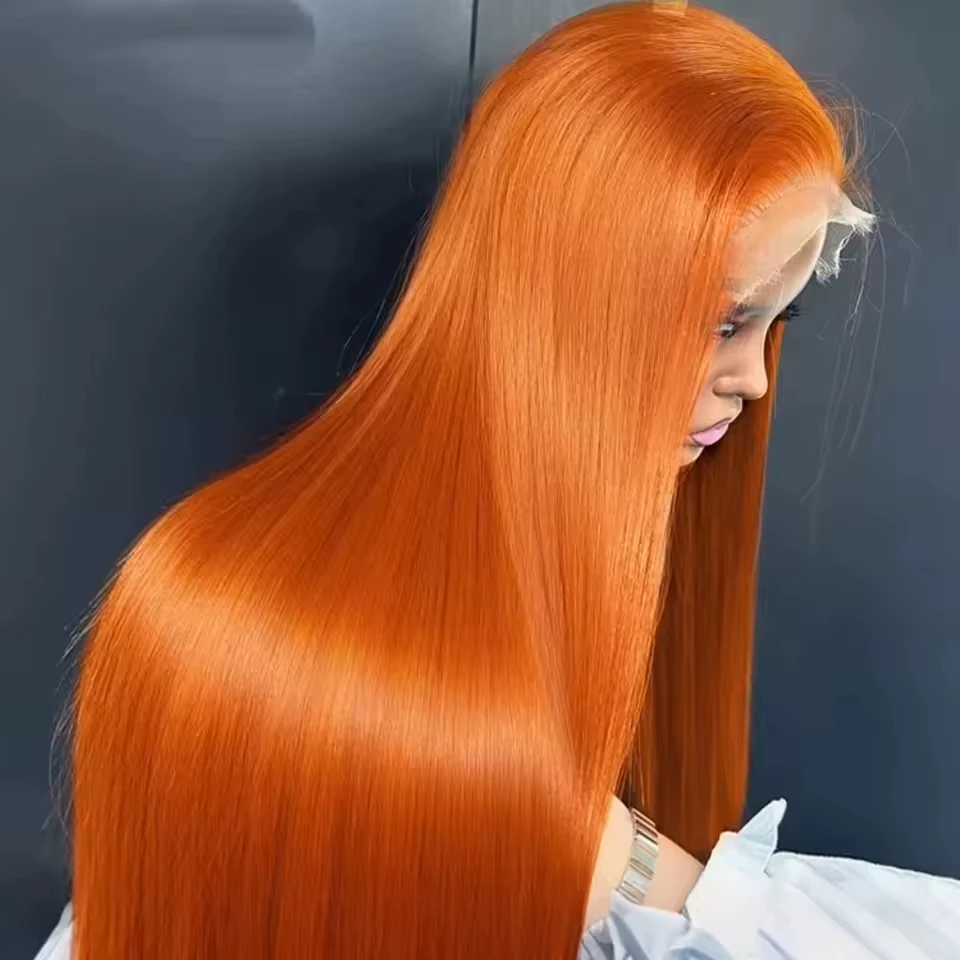 

26 Inch Straight Orange Ginger Lace Front Wigs Human Hair 350 Colored Brazilian 13X4 HD Transparent Lace Frontal Wigs For Women