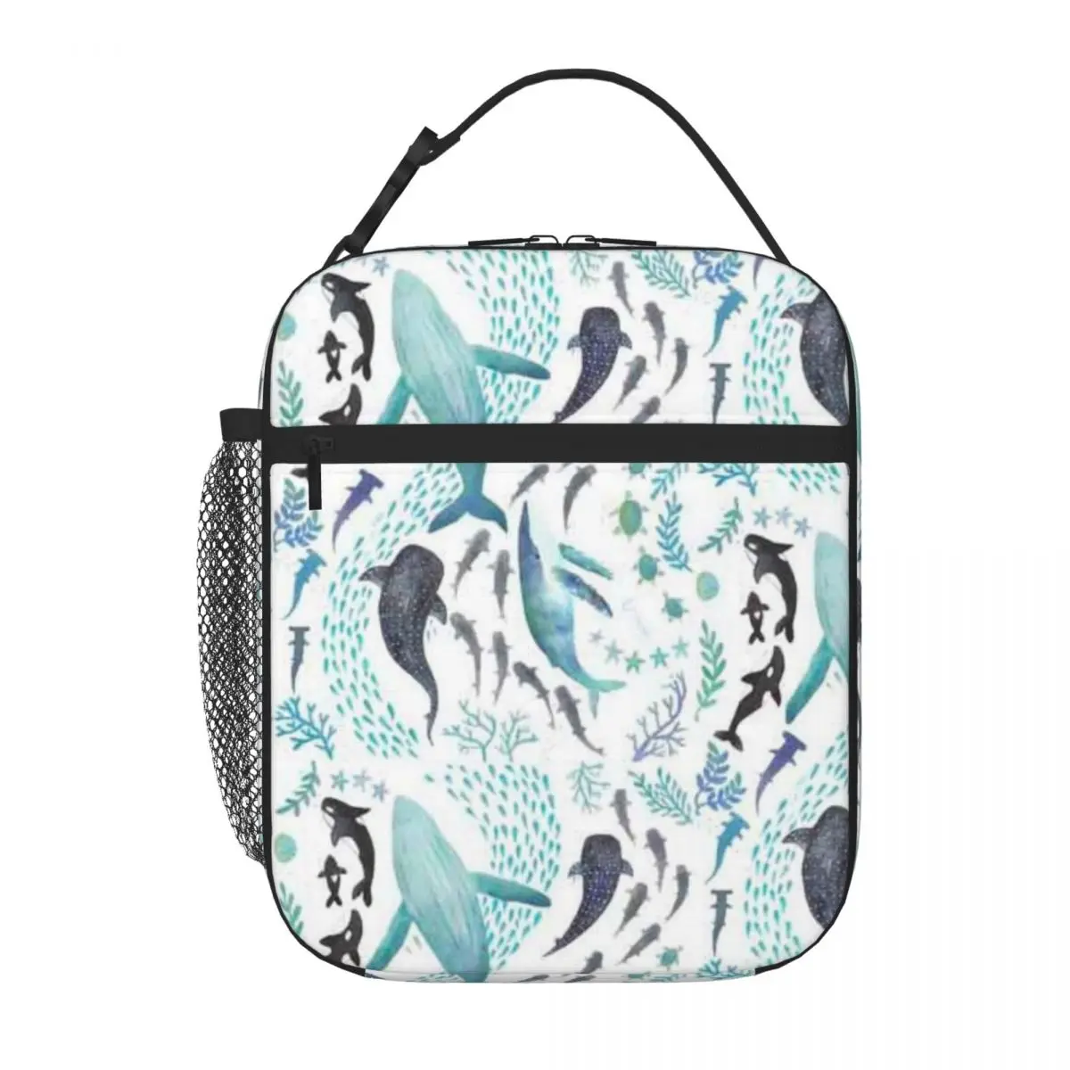 Bestselling Sharks Humpback Whales Orcas Turtles Ocean Play Print Splicing Color Travel Lunch Bag Home To Go Cooler Tote