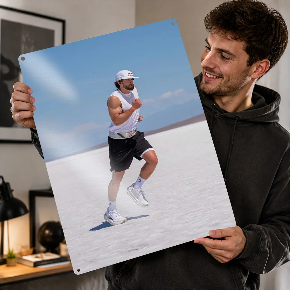 Athlete Running On A Salt Flat Printed Poster Personalized Aluminum Metal Sign Gridiron Action Wall Art Made For Active People