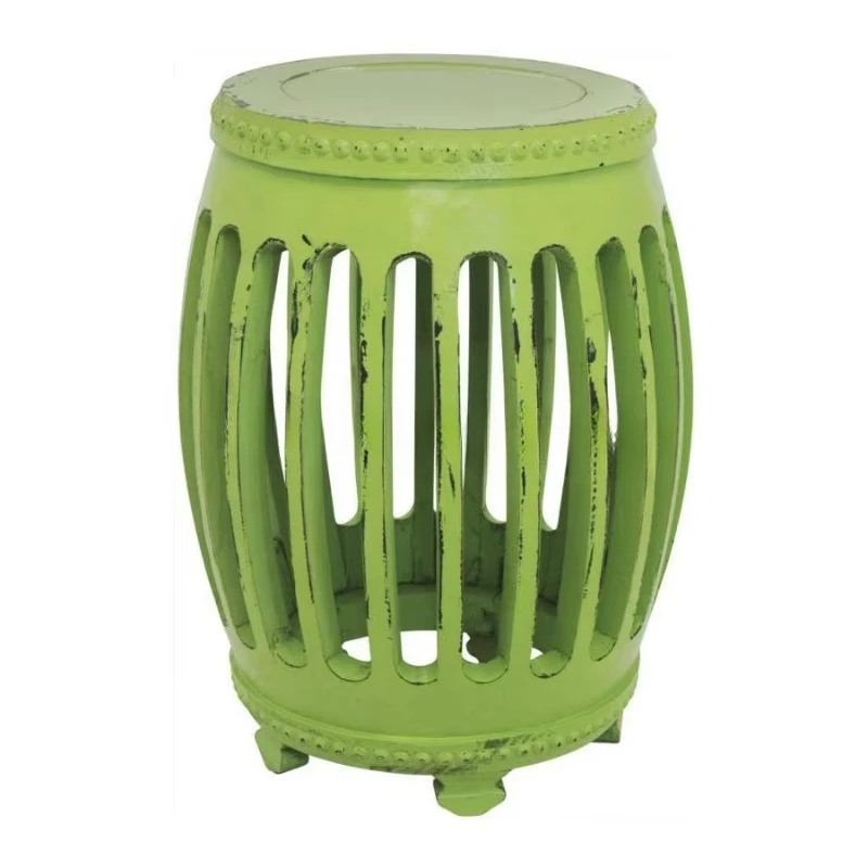 

Chinese antique recycled solid wood hanging carved colorful round drum stool, household and civilian furniture