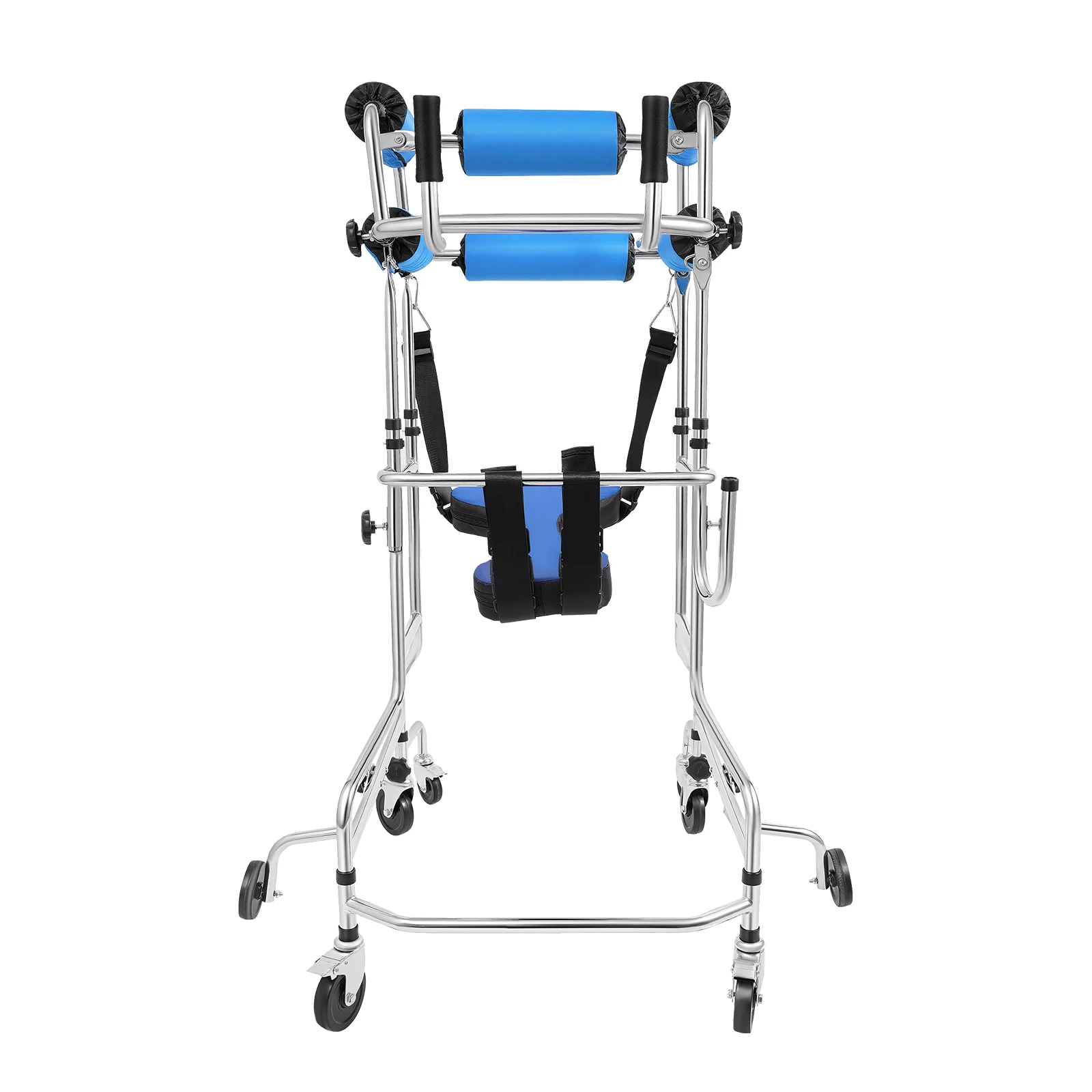 2-in-1 Adjustable Rollator Walker Transport Chair Mobility Aid Walking Aid for Seniors Recovery Cerebral Palsy Standing Support