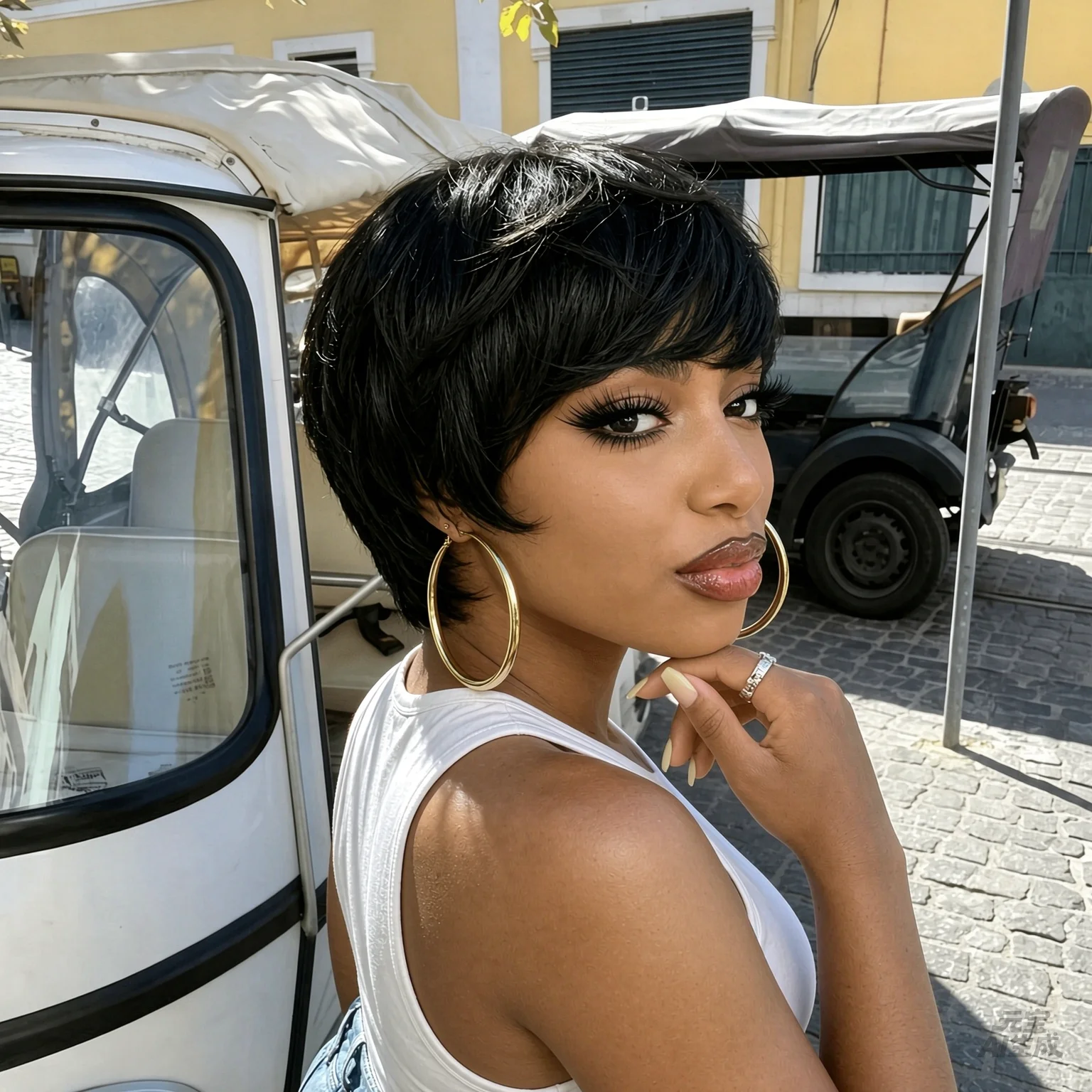 Women's Short Pixie Cut Wig Suitable for Skin Tones Full Machine Made Natural Looking Layered wave Human Hair Wig