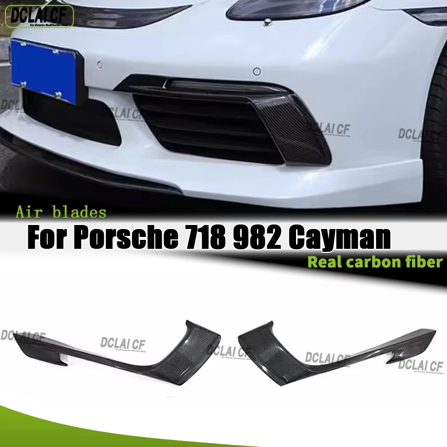 For Porsche 718 982 Cayman Boxster Carbon fiber front air blades front bumper blades fog light covers spoiler body kit