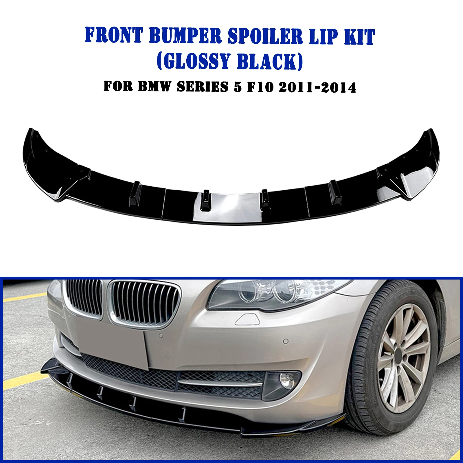 

For BMW 5 Series F10 2011-2014 Standard Versions Front Bumper Spoiler Lip Carbon Fiber Look/Gloss Black Lower Splitter Protector